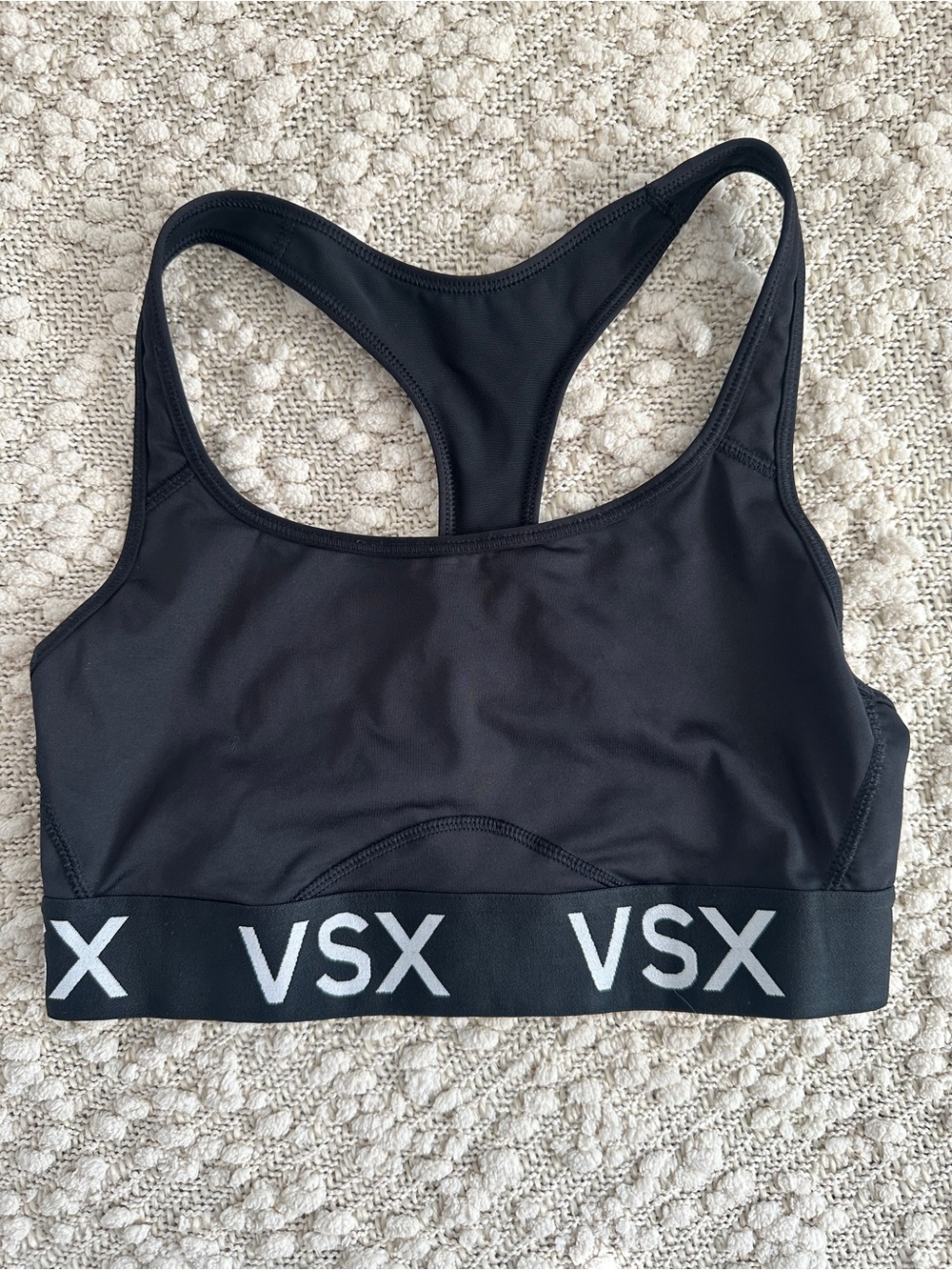 Victoria's Secret VSX Sport Black Logo Elastic Band Racerback Sports Bra Small